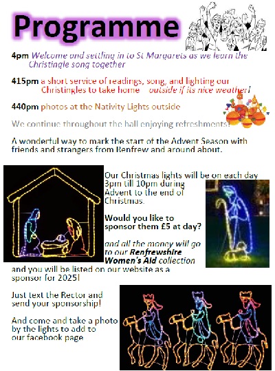 St Margarets Renfrew 4pm Sunday 30 November Christingle Event