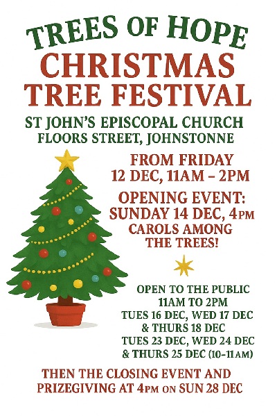 St Johns Johnstone 4pm Sunday 14 December Christmas Tree Festival Opening Event